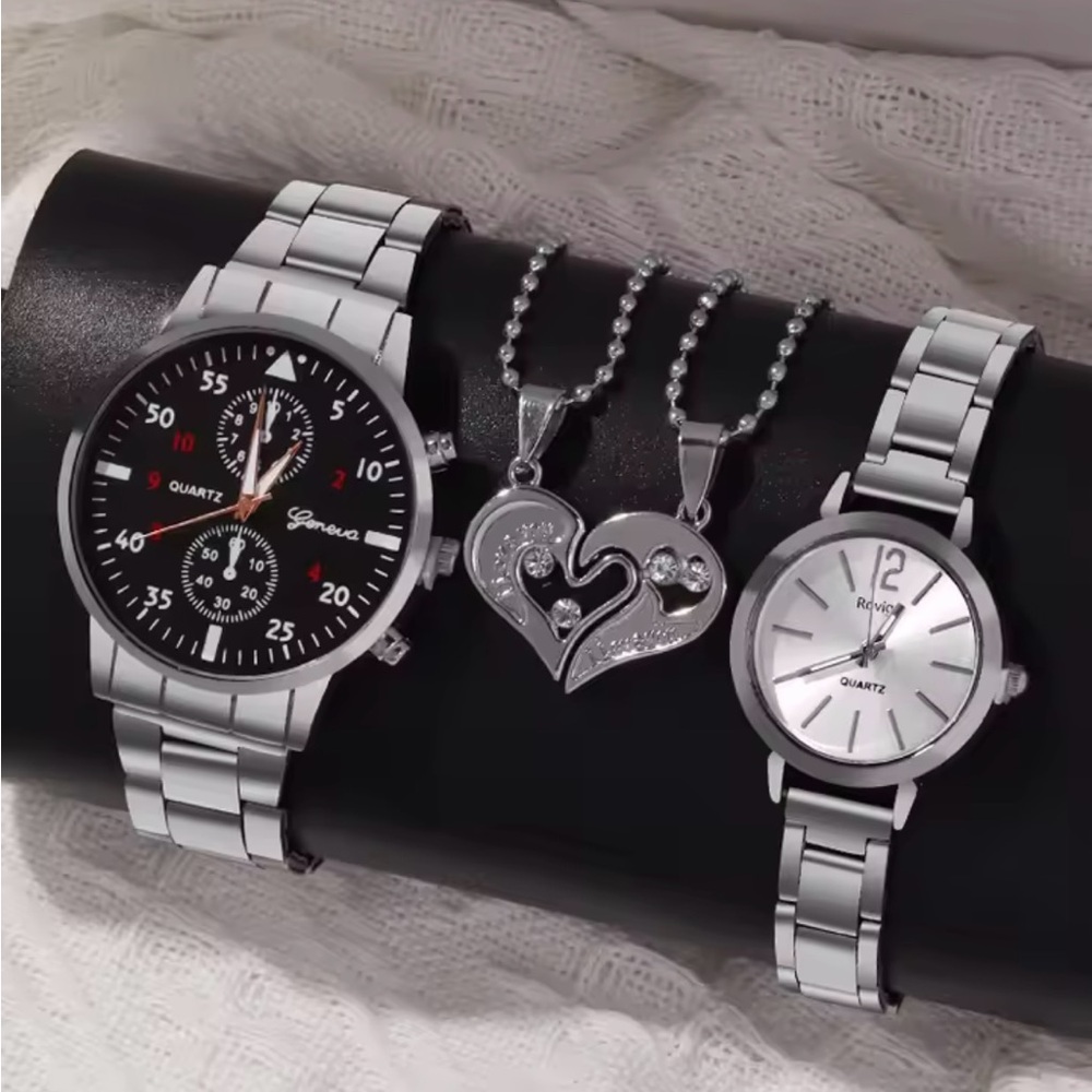 Geneva Silver and Black Men's Watch Set